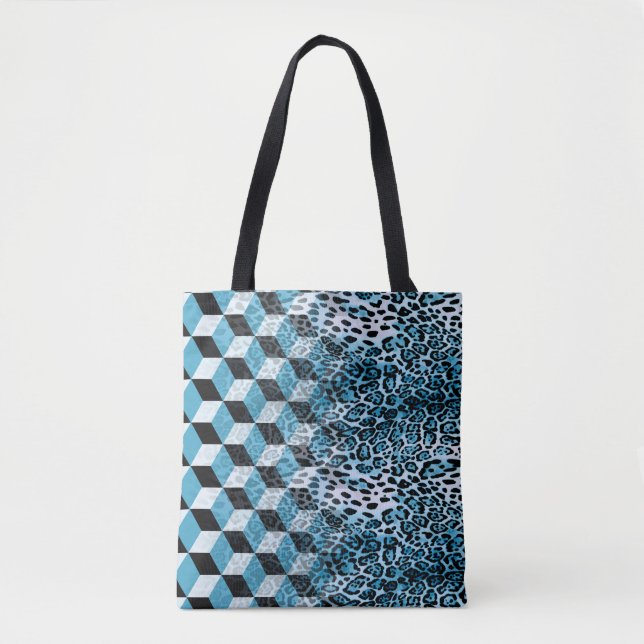 Geometric pattern with leopard skin, leopard patte tote bag (Front)