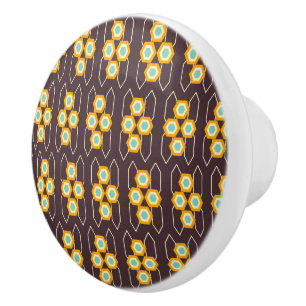 Geometric pattern with orange and blue hexagons ceramic knob
