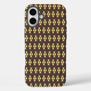 Geometric pattern with orange and blue hexagons iPhone 16 plus case