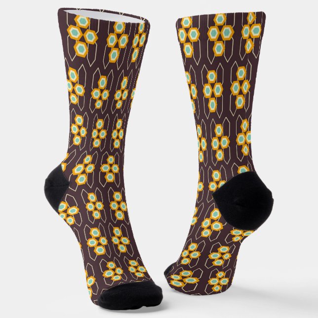 Geometric pattern with orange and blue hexagons socks (Angled)