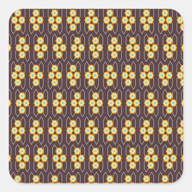 Geometric pattern with orange and blue hexagons square sticker (Front)