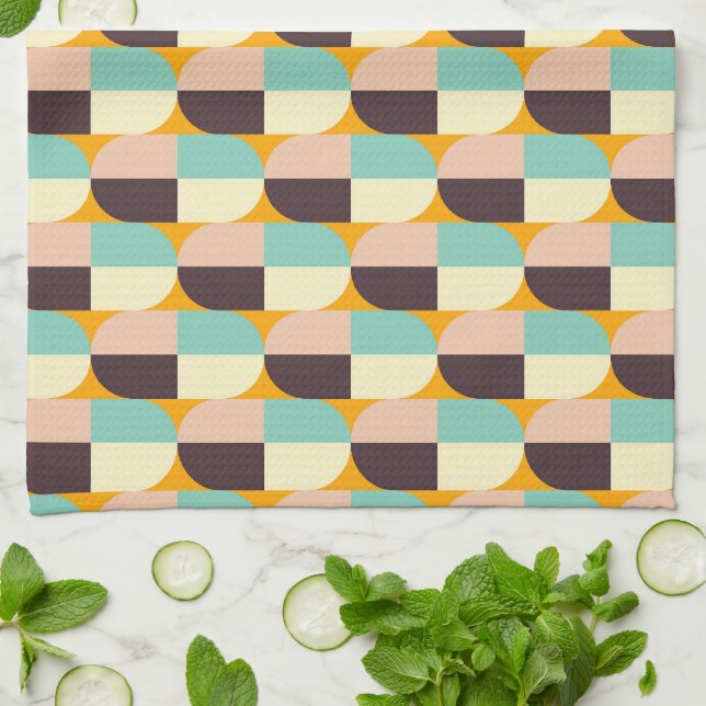 Geometric pattern with overlapping half-circles tea towel (Folded)