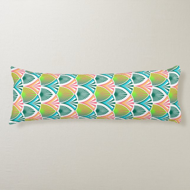 Geometric pattern with palm leaves and flowers body cushion (Front)