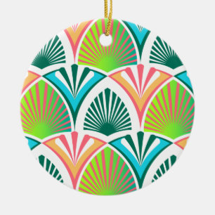 Geometric pattern with palm leaves and flowers ceramic tree decoration