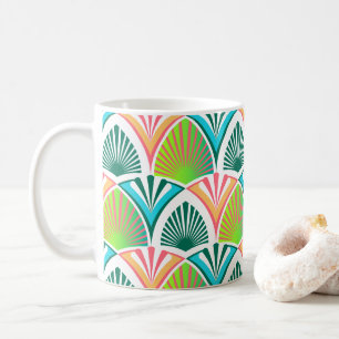 Geometric pattern with palm leaves and flowers coffee mug