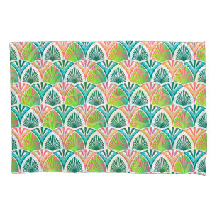 Geometric pattern with palm leaves and flowers pillowcase