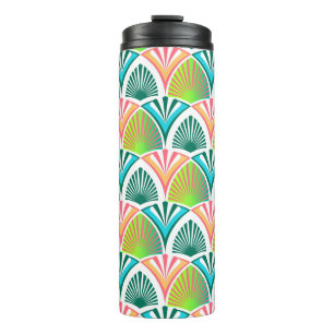 Geometric pattern with palm leaves and flowers thermal tumbler