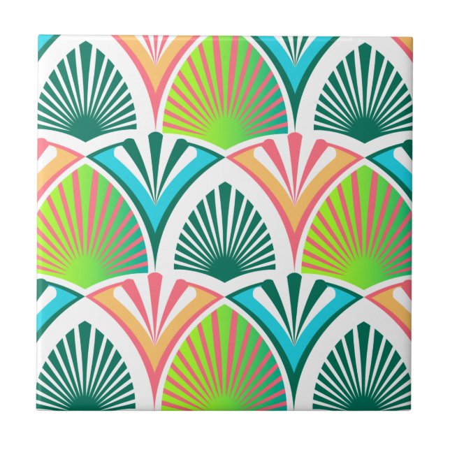 Geometric pattern with palm leaves and flowers tile (Front)