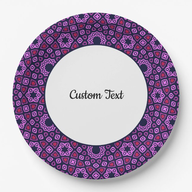 Geometric Pattern with Purple Truncated Tri-Hexago Paper Plate (Front)