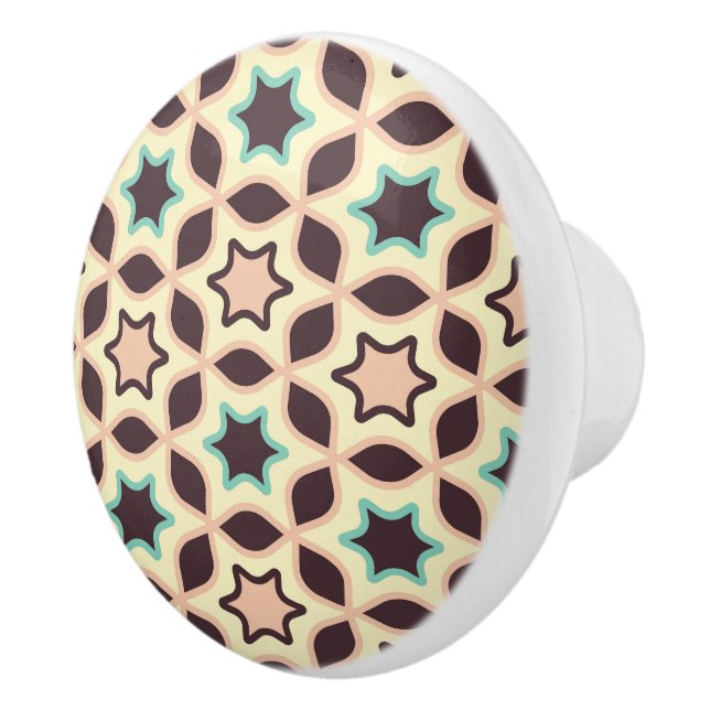  Geometric pattern with star shapes in brown and t Ceramic Knob (Right)