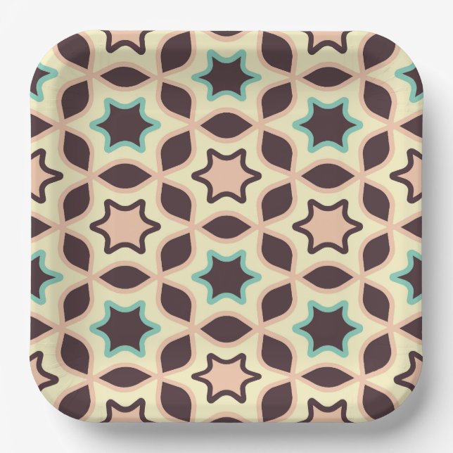  Geometric pattern with star shapes in brown and t Paper Plate (Front)