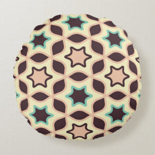  Geometric pattern with star shapes in brown and t Round Cushion