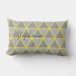 Geometric pattern yellow & grey lumbar cushion