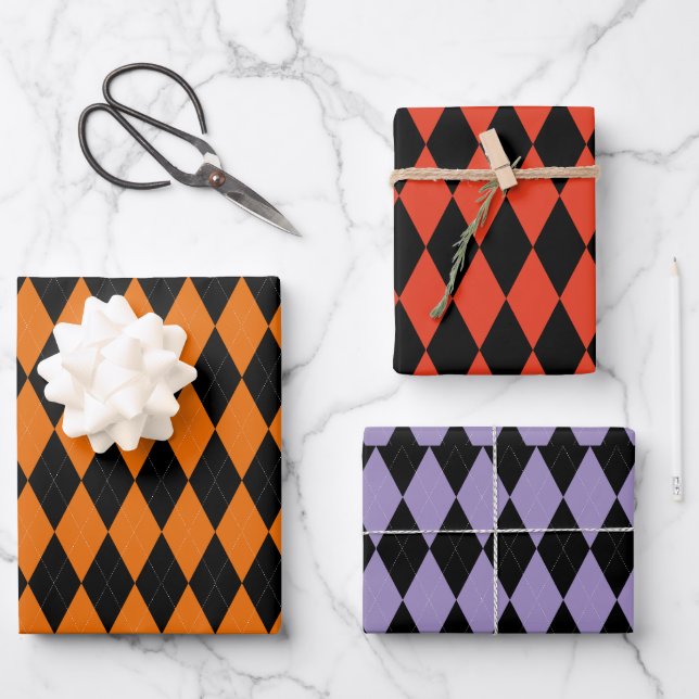 Geometric Patterned Halloween Wrapping Paper Sheet (Front)