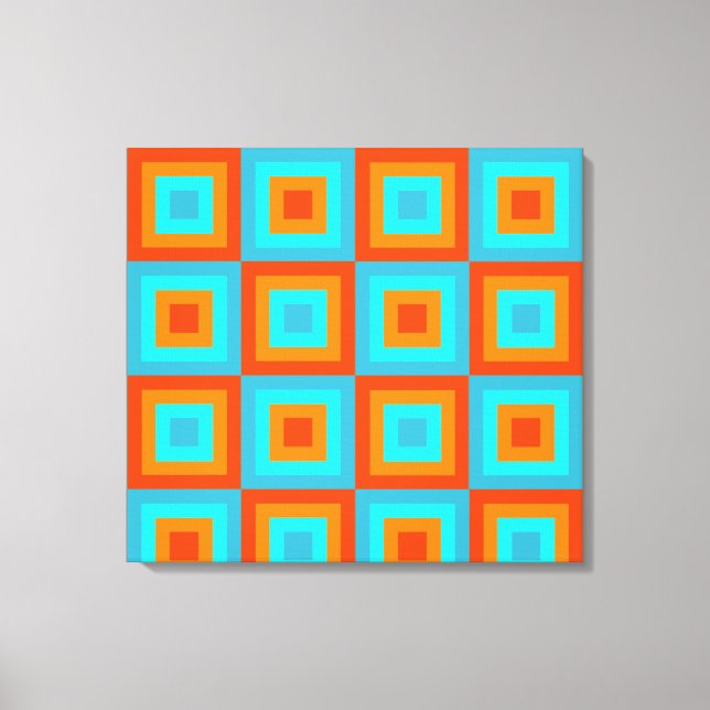 Geometric Patterns Colour Turquoise Orange Canvas Print (Front)