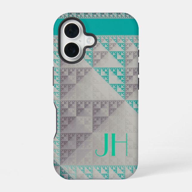 Geometric Patterns & Custom Monogram iPhone 16 Case (Back)