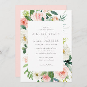 Geometric Peach and White Floral Wedding Invitation