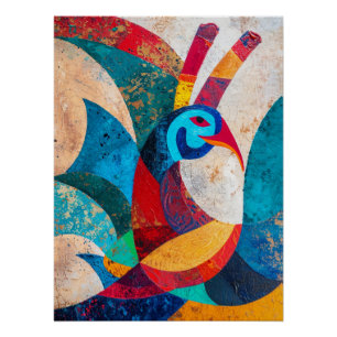 Geometric Peacock In Shard Harmony Poster