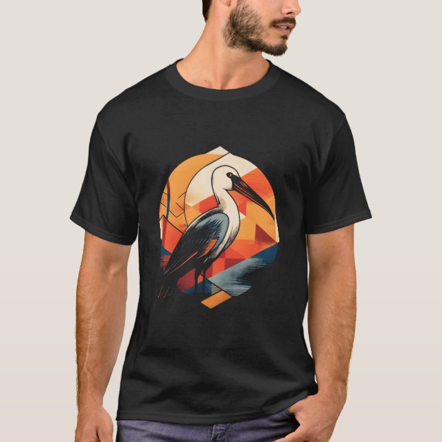 Geometric Pelican Waterbird Bird Abstract Pattern T-Shirt (Front)