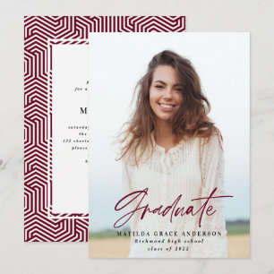 Geometric photo burgundy graduation party invite