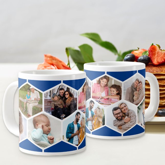 Geometric Photo Collage 9 Picture Blue Large Coffee Mug (Creator Uploaded)