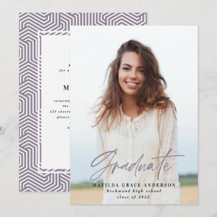 Geometric photo girly lilac purple party invite