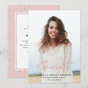 Geometric photo girly pink graduation party invite