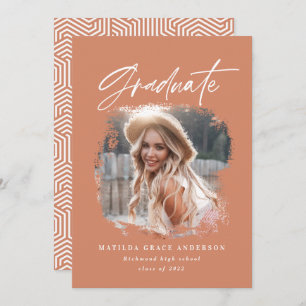 Geometric photo terracotta script graduation announcement