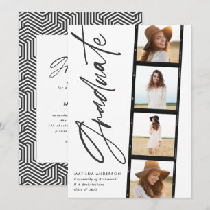 Geometric photo typography black white graduation announcement