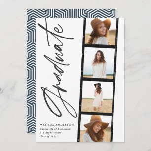 Geometric photo typography blue graduation party announcement