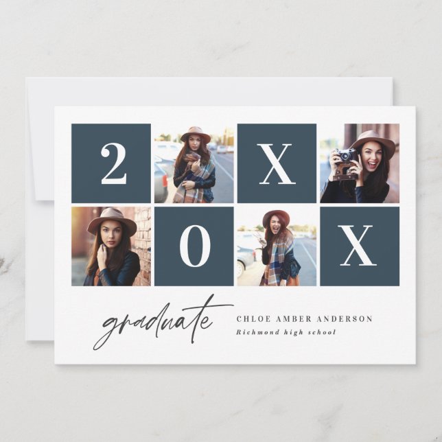 Geometric photo typography graduation announcement (Front)