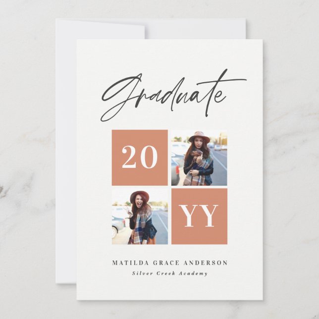 Geometric photo typography graduation announcement (Front)