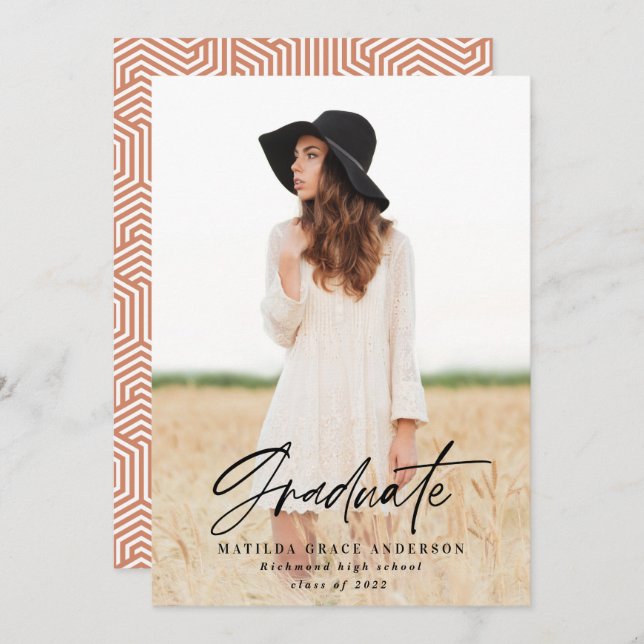 Geometric photo typography graduation party invite (Front/Back)