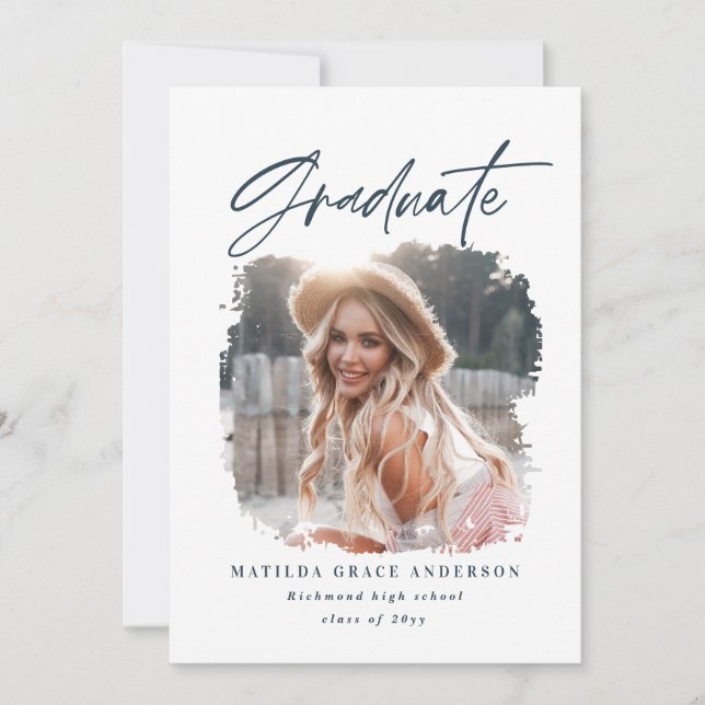 Geometric photo typography graduation party invite (Front)