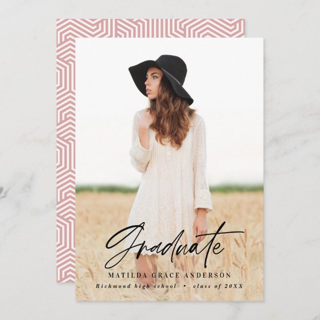 Geometric photo typography graduation party invite (Front/Back)
