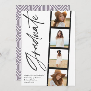 Geometric photo typography purple graduation announcement