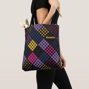 Geometric pickleball pattern, with name tote bag