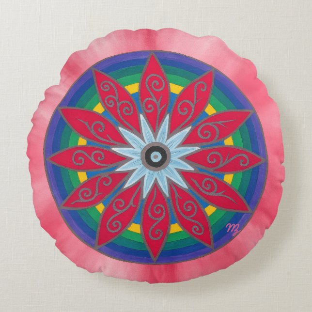 Geometric pinata flower round cushion (Front)