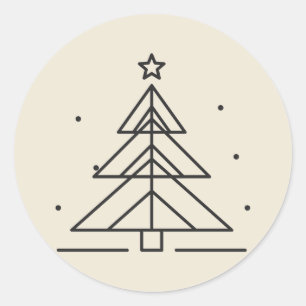 Geometric Pine Minimal Christmas Linework Classic Round Sticker