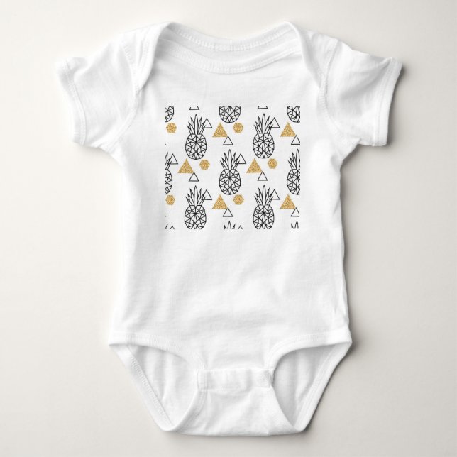 Geometric Pineapple Gold Dots Pattern. Baby Bodysuit (Front)