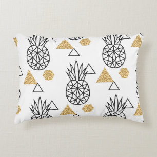 Geometric Pineapple Gold Dots Pattern. Decorative Cushion
