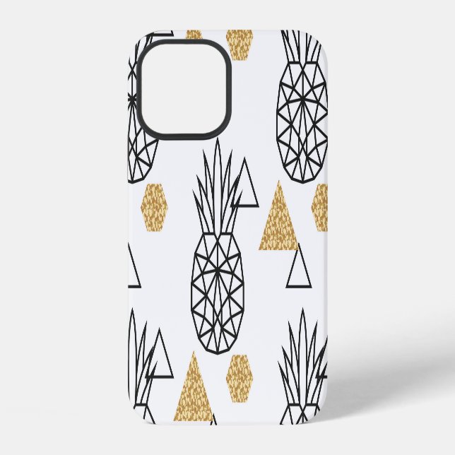 Geometric Pineapple Gold Dots Pattern. iPhone Case (Back)