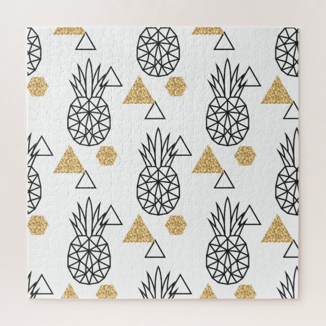Geometric Pineapple Gold Dots Pattern. Jigsaw Puzzle (Vertical)
