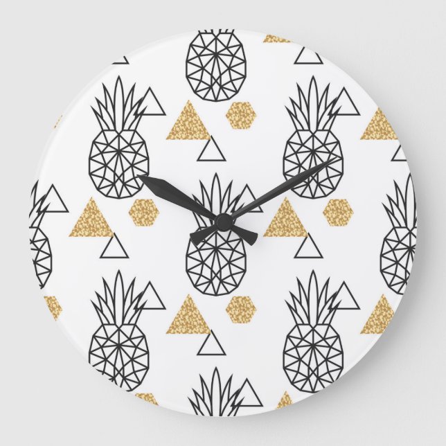 Geometric Pineapple Gold Dots Pattern. Large Clock (Front)