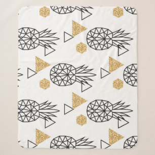 Geometric Pineapple Gold Dots Pattern. Sherpa Blanket