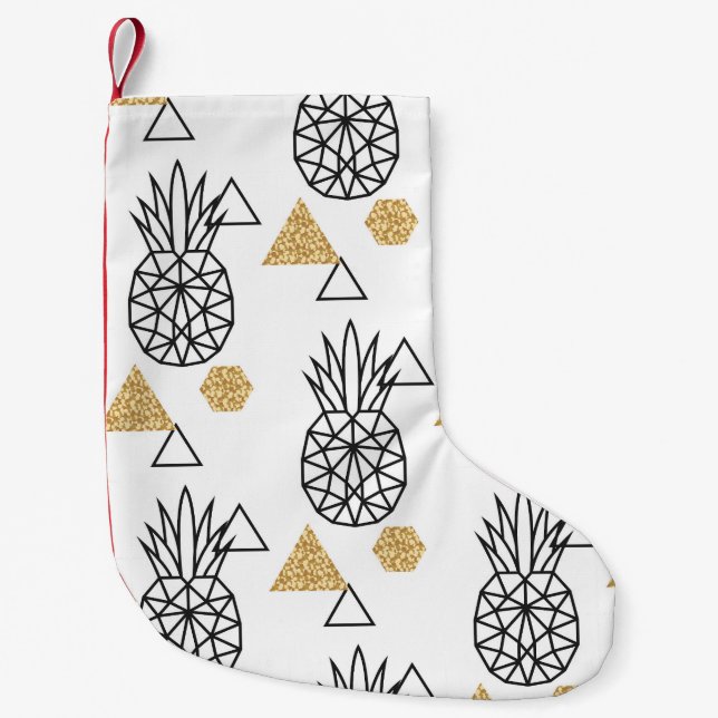 Geometric Pineapple Gold Dots Pattern. Small Christmas Stocking (Front)