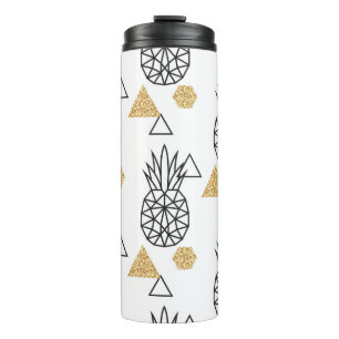 Geometric Pineapple Gold Dots Pattern. Thermal Tumbler