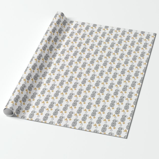 Geometric Pineapple Gold Dots Pattern. Wrapping Paper (Unrolled)