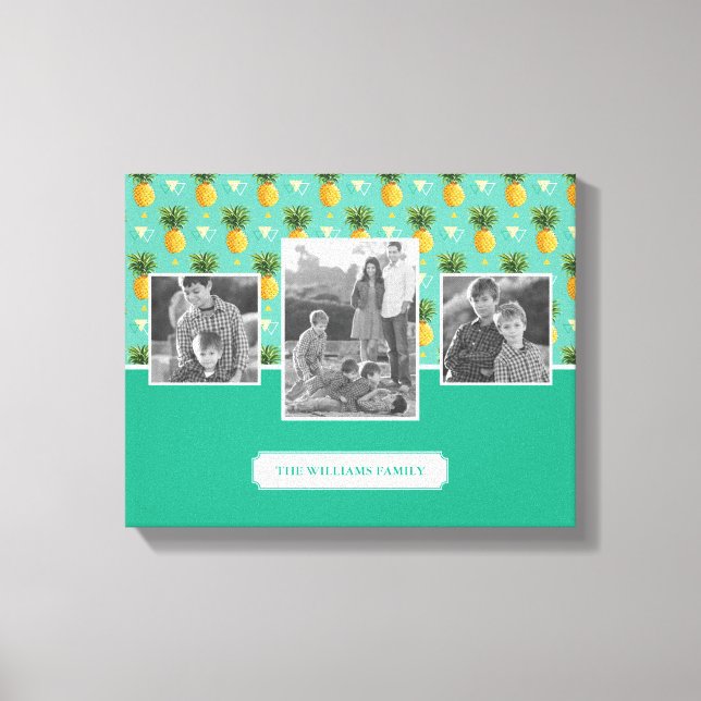 Geometric Pineapple Pattern | Family Photos & Text Canvas Print (Front)
