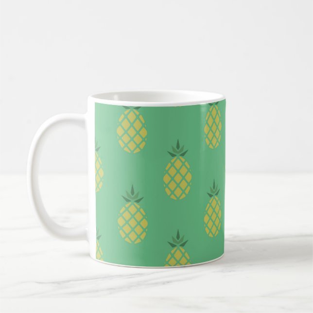 Geometric Pineapple Pattern on Green Coffee Mug (Left)